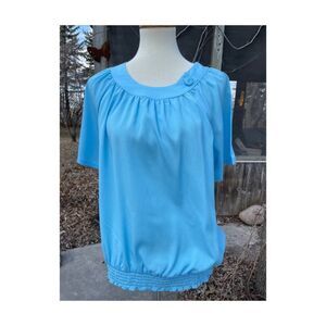 Retro Blair Blue Blouse Top Short Sleeve Raglan Sleeve Stretch Hem Sz M